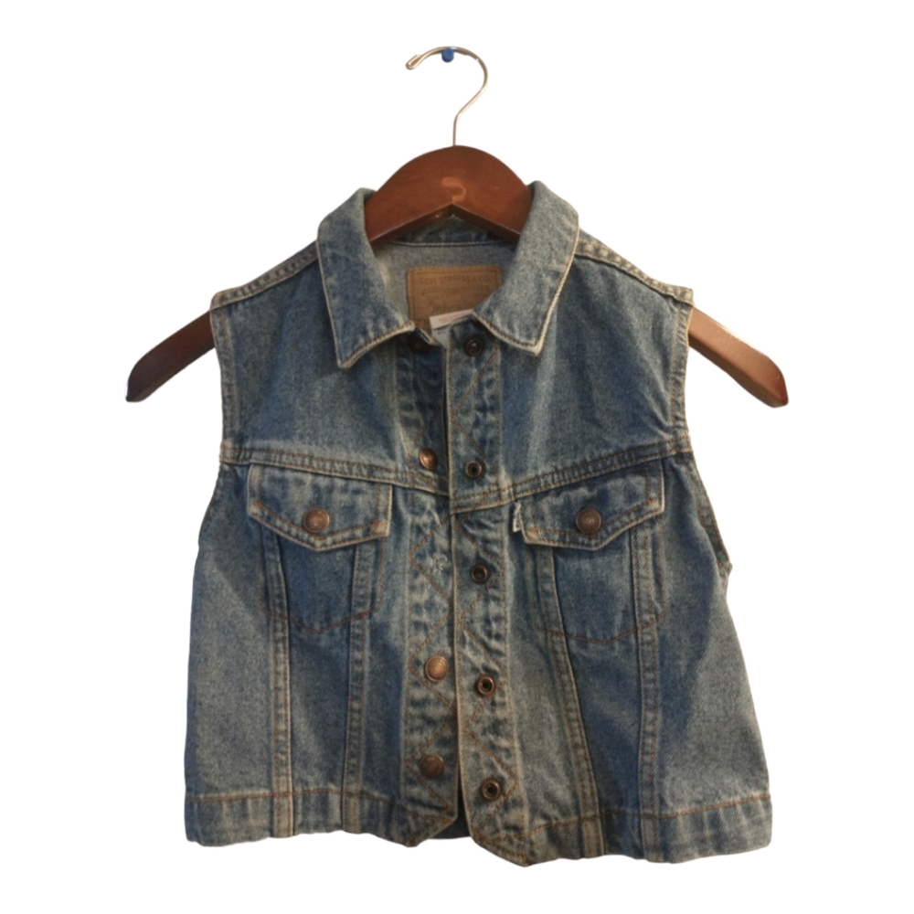Children's Levi's Denim Jean Vest With Pockets And Adjustable Waist Size 6X